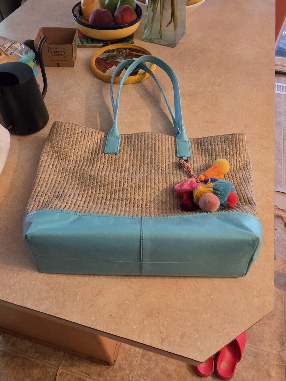 Hobo Shopper Tote with Pom-Pom Charm EUC